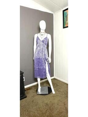 2000's does 1970's Purple x Silver Ruffled Party Dress Glam Disco XL by Trixxi